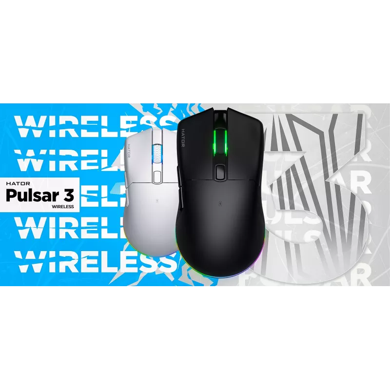 HATOR Pulsar 3 Wireless, balta - Optiniai jungikliai Yellow 100M, PixArt PMW 3311 (HTM631)