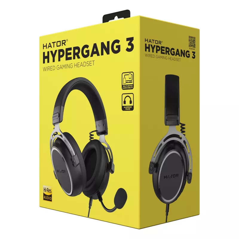 Ausinės HATOR HYPERGANG 3 Hi-Res, laidinės, žaidimų, USB Type-C / USB Type-A, juodos