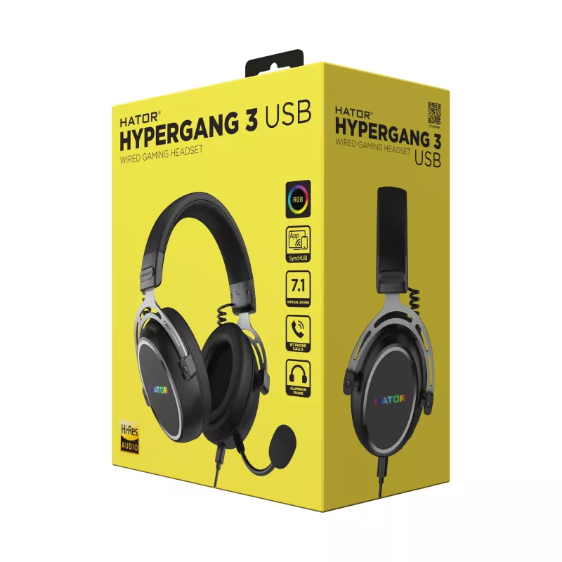 HATOR Hypergang 3 USB ausinės – laidinės ir belaidės, žaidimų, USB Type-C / USB Type-A, Bluetooth, juodos