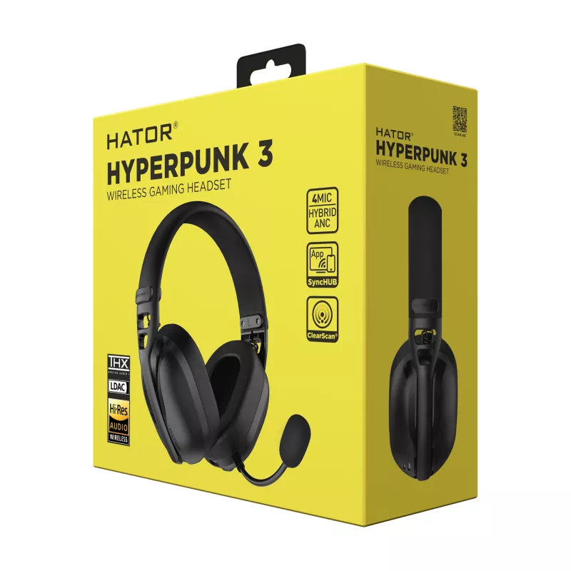 HATOR Hyperpunk 3 Wireless ausinės belaidės ir laidinės, žaidimams, USB Type-C / USB Type-A, Bluetooth, juodos