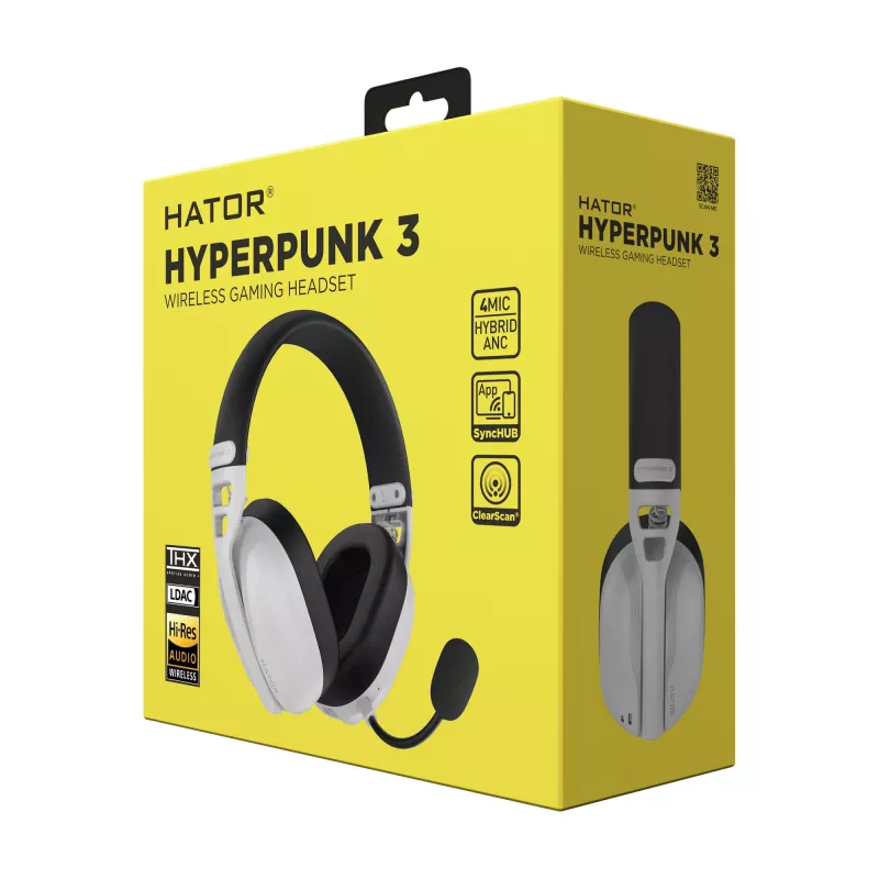 Ausinės HATOR Hyperpunk 3 Wireless belaidės ir laidinės, žaidimų, USB Type-C / USB Type-A, Bluetooth, balta