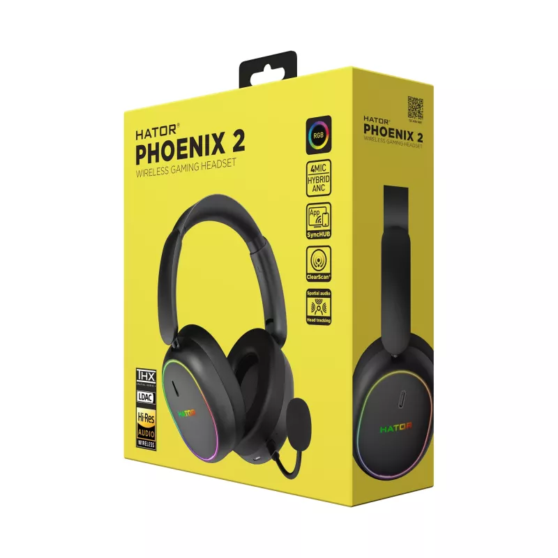 HATOR Phoenix 2 Wireless belaidės ir laidinės ausinės žaidimams, USB Type-C / USB Type-A, Bluetooth, juodos