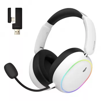 Ausinės HATOR Phoenix 2 Wireless – belaidės ir laidinės žaidimų ausinės su USB Type-C / USB Type-A, Bluetooth, balta
