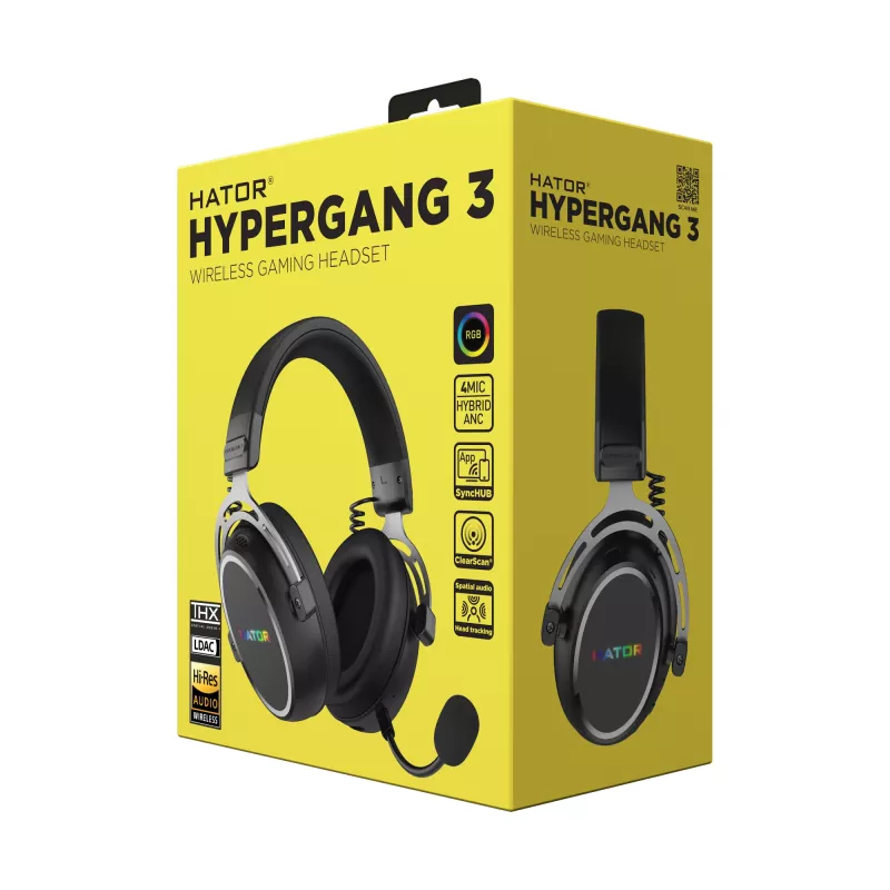 HATOR Hypergang 3 Wireless belaidės ausinės su mikrofonu, USB-C / USB-A, Bluetooth, juodos