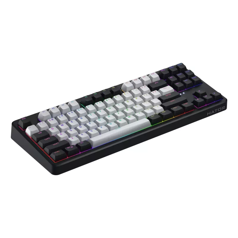 HATOR Rockfall 3 TKL Wireless, juoda, QMK/VIA, OMA profilio baltai-juodi klavišai, linijiniai mechaniniai karštai keičiami jungikliai, US ANSI išdėstymas (HTK850)