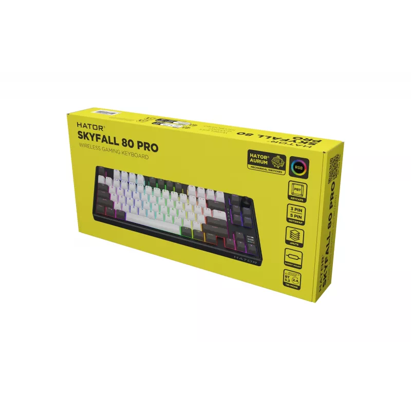 HATOR Skyfall Pro Wireless 80 klaviatūra žaidimams USB + RF belaidis + Bluetooth QWERTY JAV anglų juoda, pilka