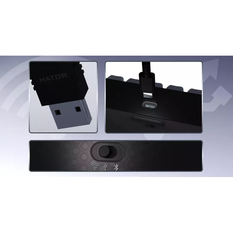 HATOR Skyfall Pro Wireless 80 klaviatūra žaidimams USB + RF belaidis + Bluetooth QWERTY JAV anglų juoda, pilka