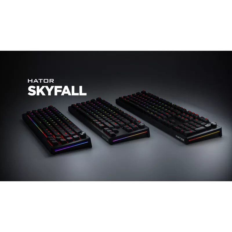 HATOR Skyfall 65 laidinė mechaninė klaviatūra, USB-C, Aurum Sterling jungikliai, 70M paspaudimų, RGB, juoda, 790g