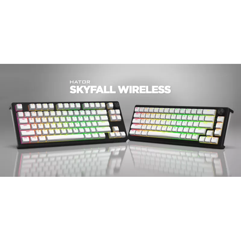 HATOR Skyfall Wireless 65 klaviatūra Gaming USB + RF Wireless + Bluetooth QWERTY US English Juoda, Balta