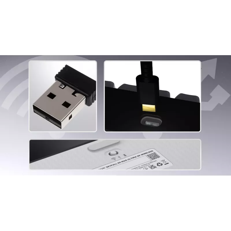 Belaidė klaviatūra HATOR Skyfall 65 MAG ULTIMA 8K žaidimams USB + RF Wireless + Bluetooth QWERTY US English juoda, balta