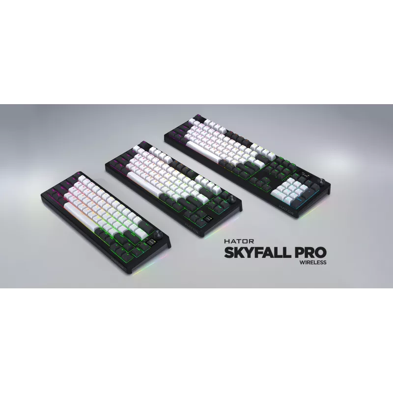 HATOR Skyfall Pro Wireless 100 klaviatūra žaidimams USB + RF belaidis + Bluetooth QWERTY JAV anglų juoda, pilka