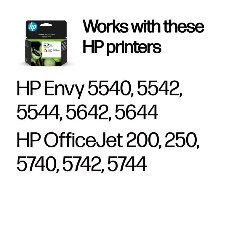 HP 62XL didelės talpos trijų spalvų originali kasetė, žydra, purpurinė, geltona, 1 vnt., 415 puslapių