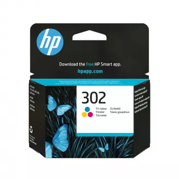 HP 302 Tri-color Original rašalo kasetė, žydra, purpurinė, geltona, 1 vnt., 150 puslapių
