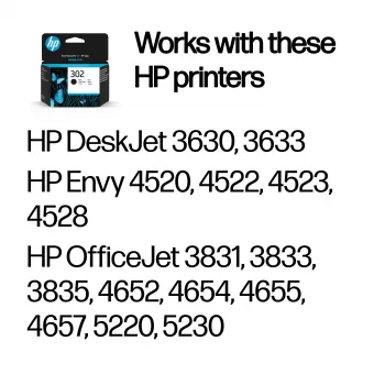 HP 302 Original Juodas rašalo kasetė, juoda, 1 vnt., 170 puslapių