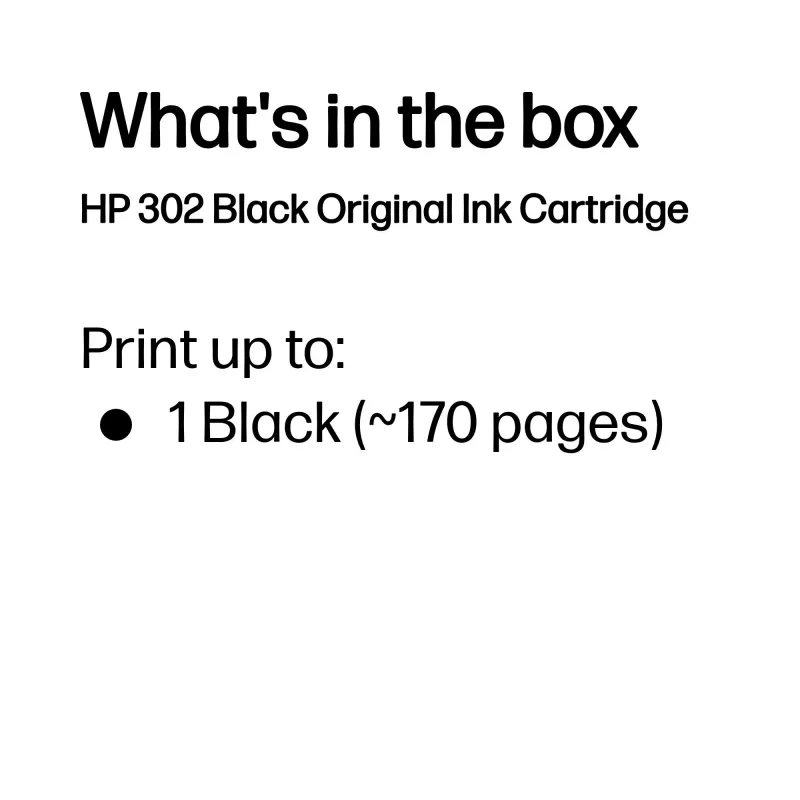 HP 302 Original Juodas rašalo kasetė, juoda, 1 vnt., 170 puslapių