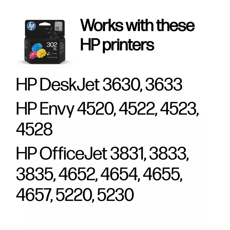 HP 302XL Didelės talpos trispalvis originalus rašalo kasetė, žydra, purpurinė, geltona, 1 vnt., 300 puslapių