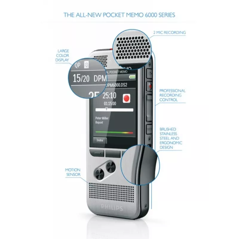 Philips DPM6000 diktofonas su atminties kortele, juodas, sidabrinis