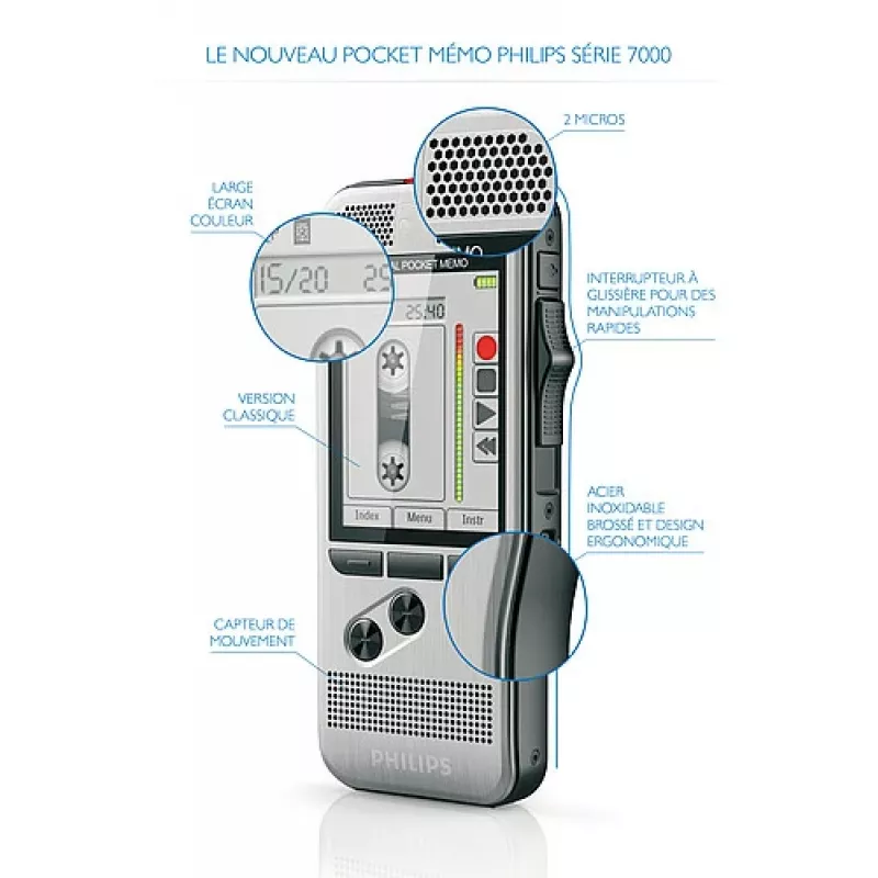 Philips DPM 7200 diktofonas su „Flash“ kortele, nerūdijančio plieno korpusas