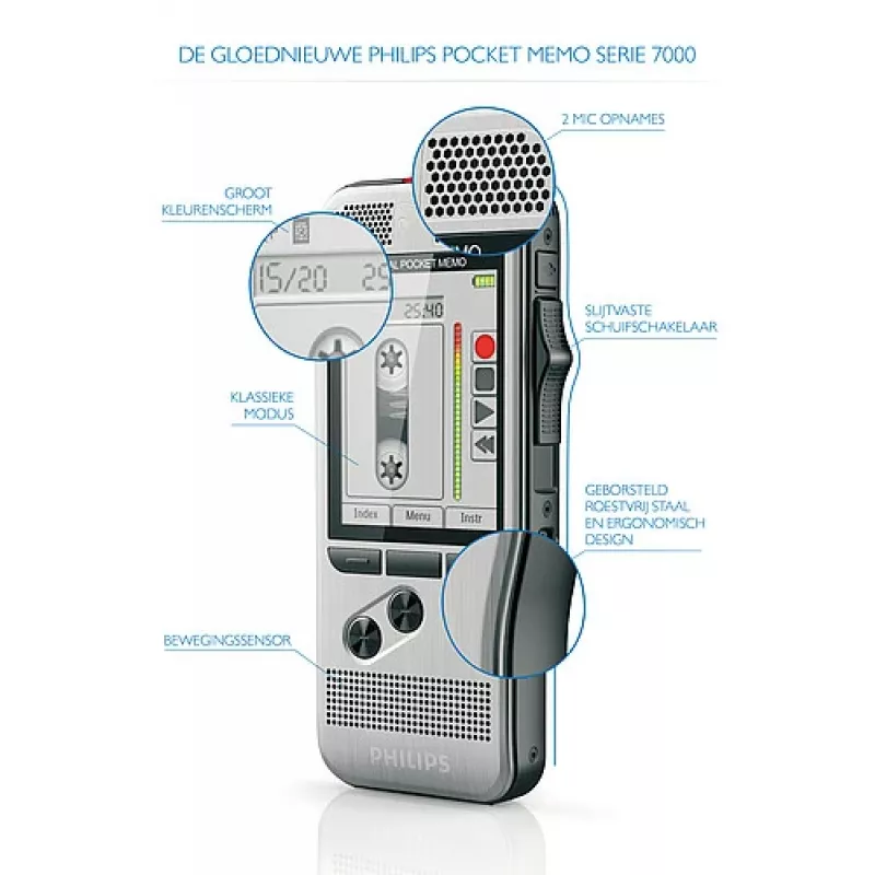 Philips DPM 7200 diktofonas su „Flash“ kortele, nerūdijančio plieno korpusas