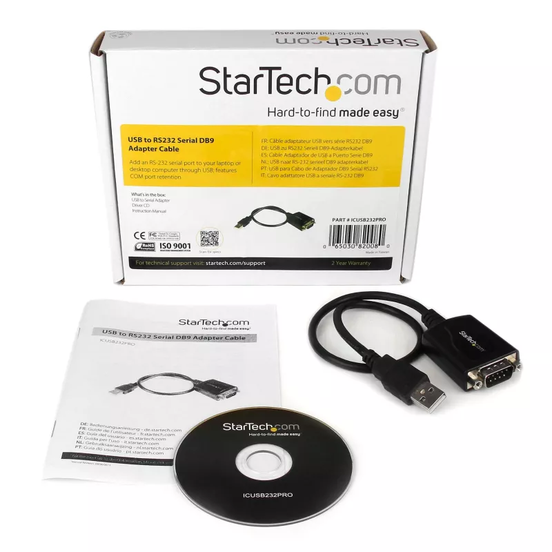 StarTech.com 1 pėdos USB į RS232 serijinį DB9 adapterio kabelis su COM išlaikymu