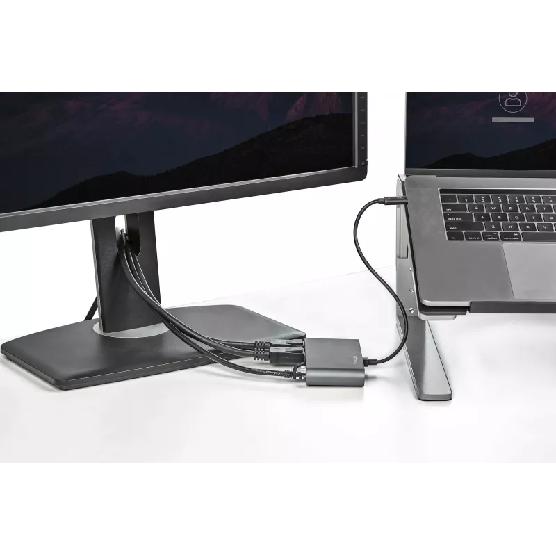 StarTech.com dviejų monitorių Thunderbolt mini dokas, 4K 60Hz DisplayPort, belaidis centras Windows ir Mac, Gigabit Ethernet, 1x USB-A (USB 5Gbps), 28 cm laidas
