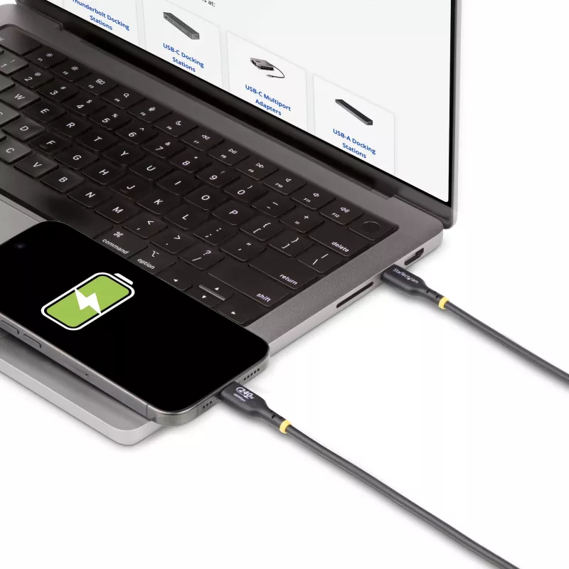 StarTech.com 3 m USB-C įkrovimo laidas, USB-IF sertifikuotas USB C kabelis, 240 W PD EPR, USB 2.0 Type-C nešiojamojo kompiuterio įkroviklio laidas, USB-C duomenų perdavimo kabelis, TPE apvalkalas, M/M