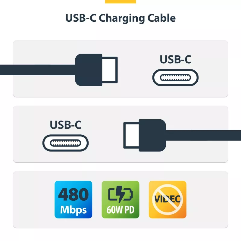 StarTech.com 1 m USB-C įkrovimo laidas 2 vnt., USB 2.0, 60W 3A Power Delivery, TPE apvalkalas, juodas