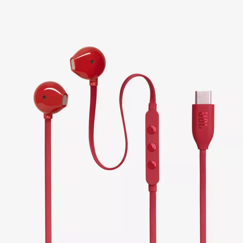 Ausinės JBL Tune 305C laidinės, į ausį, skambučiams/muzikai, USB Type-C, raudonos
