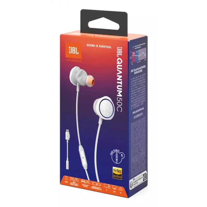 JBL Quantum 50C ausinės laidinės į ausis žaidimams baltos