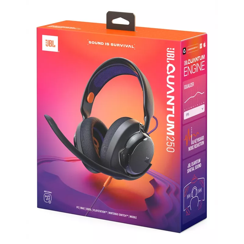 JBL Quantum 250 ausinės laidinės galvos juosta žaidimams juodos