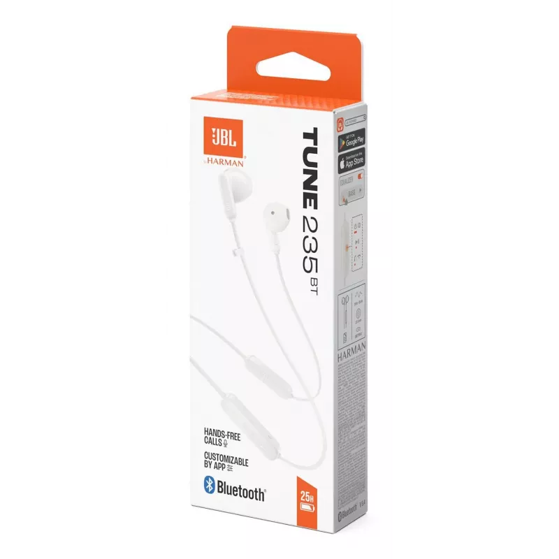 JBL Tune 235BT belaidės ausinės į ausis, skambučiai/muzika, Bluetooth, baltos