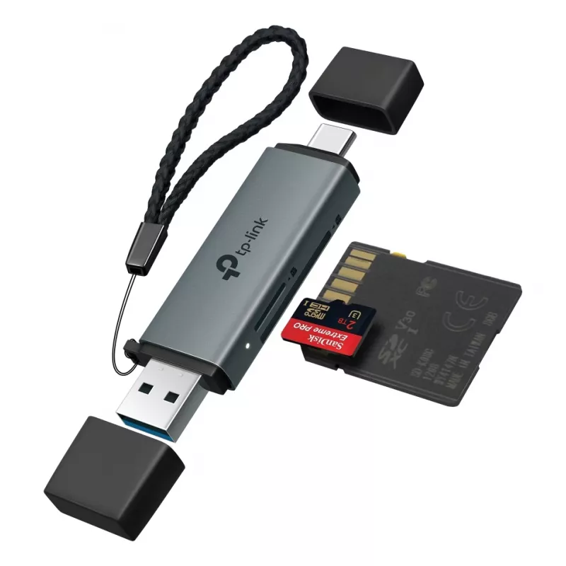 Kortelių skaitytuvas TP-LINK UA430D USB 3.1 – SD/MicroSD palaikymas, 200 MB/s, juodas, 75×22,9×9,3 mm