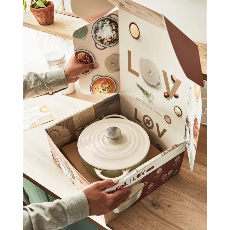 Tefal ketaus serviravimo puodas LOV E25972, apvalus, 3,8 l, 28 cm, smėlio spalvos