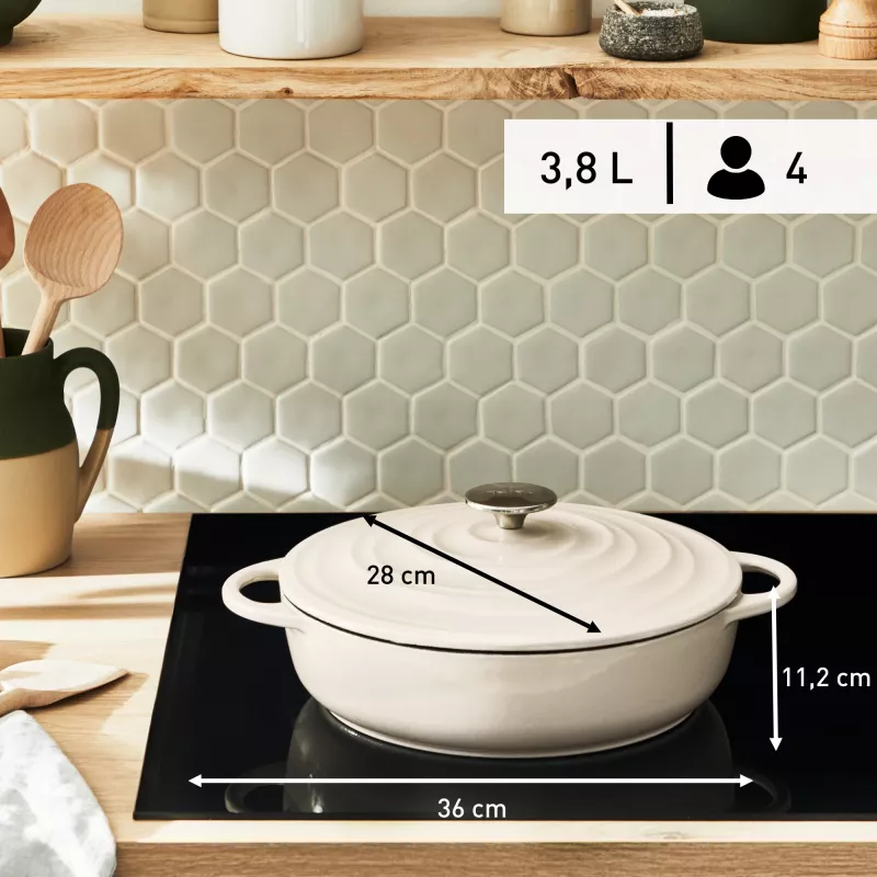 Tefal ketaus serviravimo puodas LOV E25972, apvalus, 3,8 l, 28 cm, smėlio spalvos