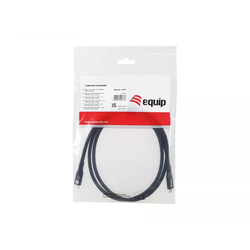 USB4 Gen 4x2 C‑to‑C laidas EQUIP 1,2 m, 80 Gbps, PD240W, 8K@60Hz, juodas