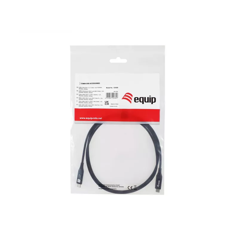 Equip USB 4 itin plonas C į C laidas, 1,2 m, PD240W, 4K/60Hz, 40Gbps, juodas
