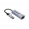 USB-C į Gigabit Ethernet adapteris su 3 prievadų USB šakotuvu CONCEPTRONIC ABBY25G — USB 3.2 Gen 1, 1 Gbps tinklas, 3x USB-A, aliuminis, pilka