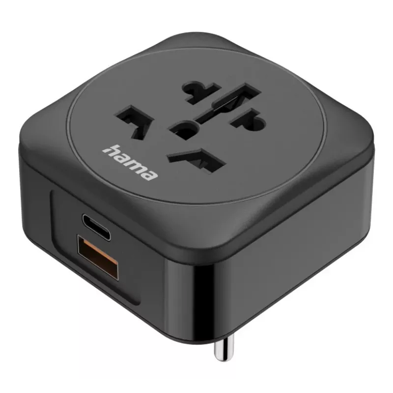 Hama 00223460 kelioninis adapteris su USB jungtimis, juodas