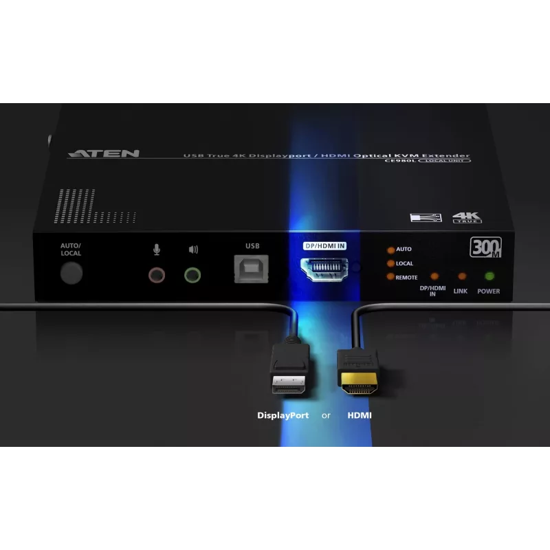 KVM prailgintuvas ATEN True 4K DP/HDMI optinis KVM 300 m – siųstuvas ir imtuvas, DisplayPort/HDMI, USB, 300 m
