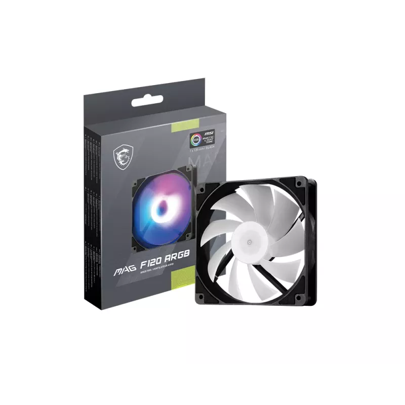 Kompiuterio korpuso ventiliatorius MSI MAG F120 ARGB – 120 mm, 1300 RPM, hidraulinis guolis, juodas