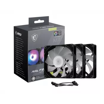 Ventiliatorių rinkinys PC korpusui MSI MAG F120 ARGB x3 — 120 mm, 1300 RPM, hidraulinis guolis, juodas