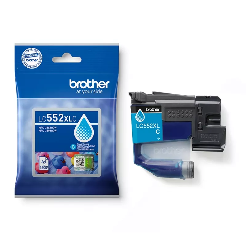 Originalus Brother LC552XLC kasetė, ciangra pigmentinis rašalas, vienetinis paketas, išeiga 1500 puslapių