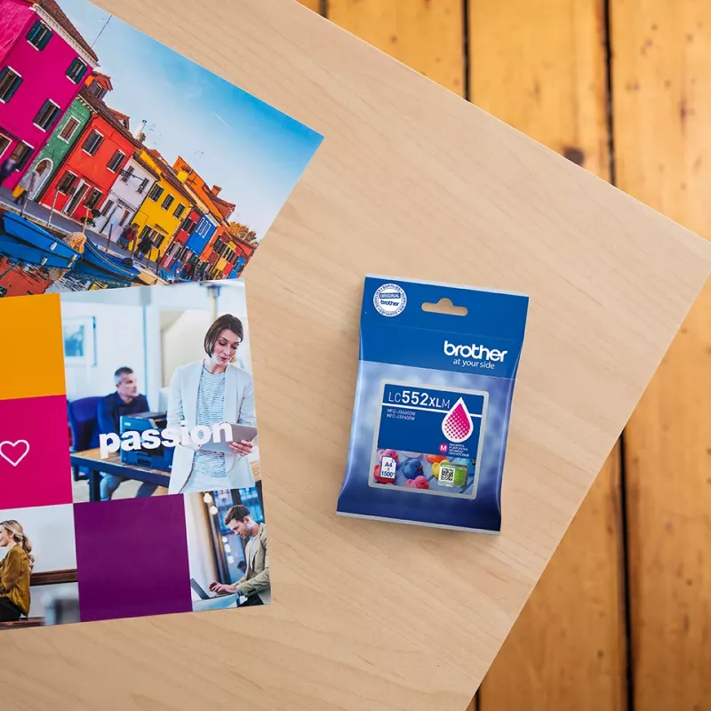 Originalus rašalo kasetė Brother LC552XLM raudona (magenta), pigmentinis rašalas, išeiga 1500 puslapių, vienetinis paketas