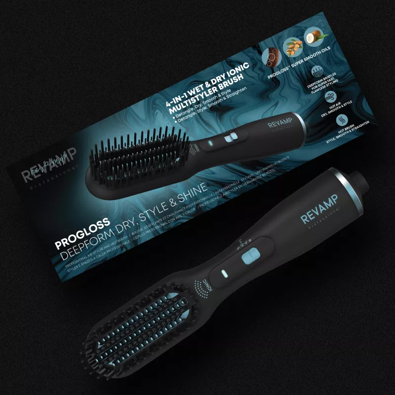 Revamp Progloss Deepform Straight & Style Blow karšto oro šepetys Warm Black 550 W 3 m