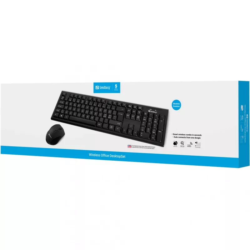 Sandberg Wireless Office DesktopSet INT belaidis klaviatūros ir pelės rinkinys, RF, membraninis, QWERTY, juodas