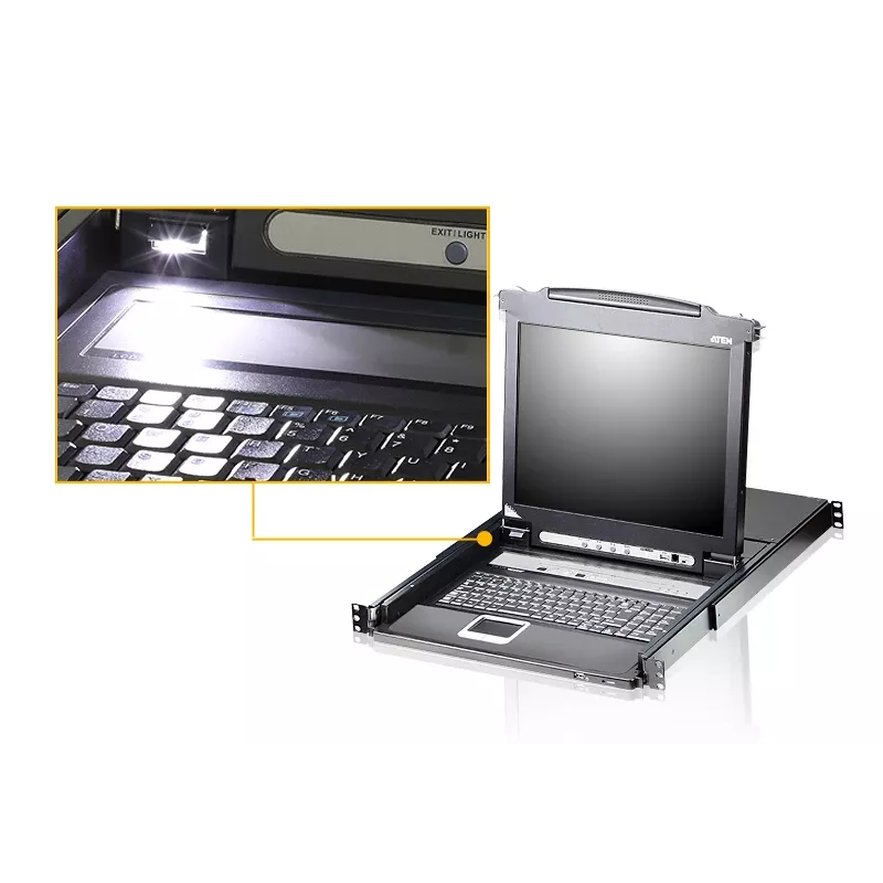 KVM jungiklis ATEN CL5708M montavimui į stelažą, juodas, 1U, 17 colių LCD
