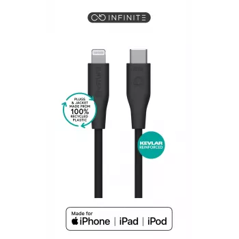 Laidas Lightning į USB-C eSTUFF ES602180 — 1 m, juodas, MFi sertifikuotas, RoHS