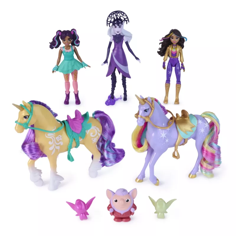 Unicorn Academy „Magic Unleashed“ nuotykių rinkinys su Sophia, Ava, Ravenzella lėlėmis, Wildstar, Leaf vienaragiais ir daugiau