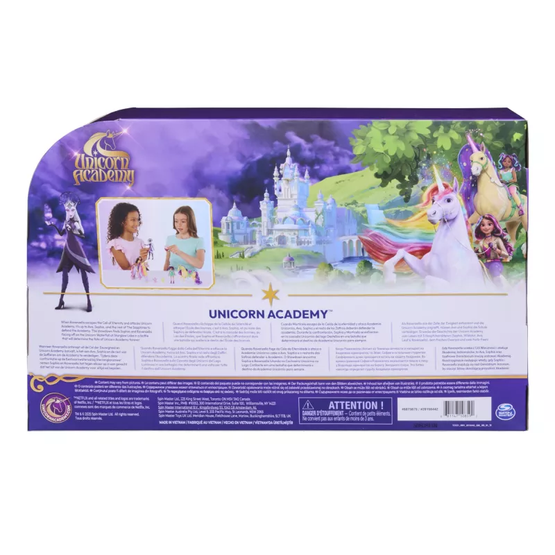 Unicorn Academy „Magic Unleashed“ nuotykių rinkinys su Sophia, Ava, Ravenzella lėlėmis, Wildstar, Leaf vienaragiais ir daugiau