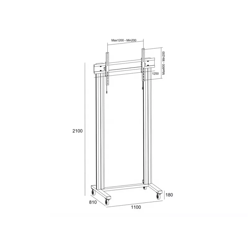 Multibrackets M Public Display Stovas 210 Dvigubas Stulpas su Ratukais Juodas